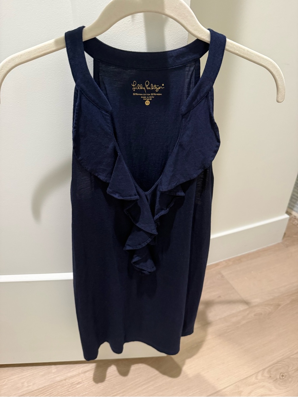 Lilly Pulitzer Navy Ruffle V-Neck Top